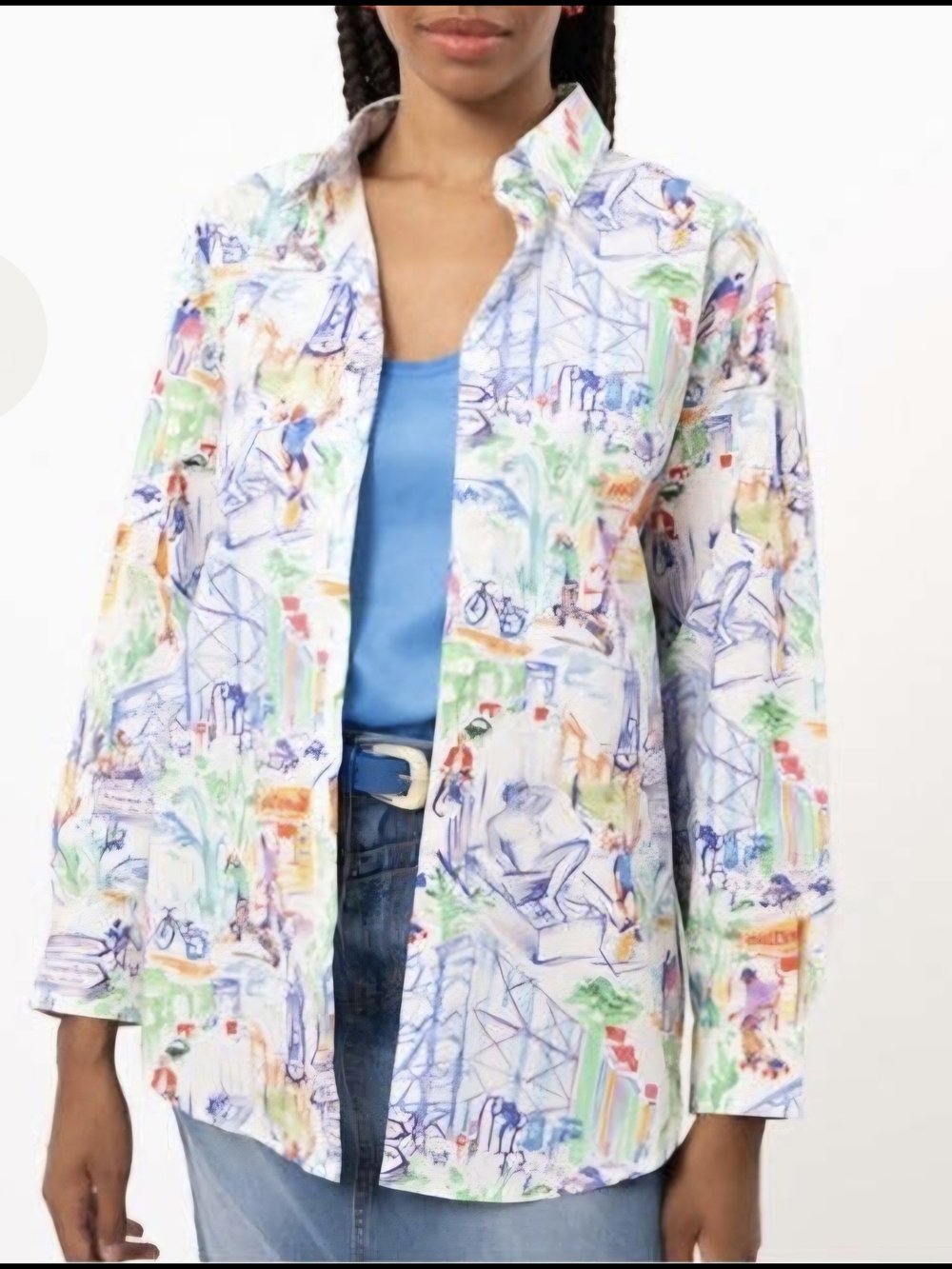 FRNCH Multicolor Watercolor Print Button-Up Blouse